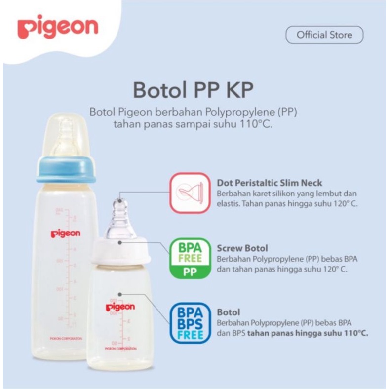 ORIGINAL Botol susu pigeon peristaltic nipple baby bottle slim neck (dot ulir) bottle 120ml 240ml PP KP / Newborn baby bottle / Botol Susu Bayi Pigeon PP KP