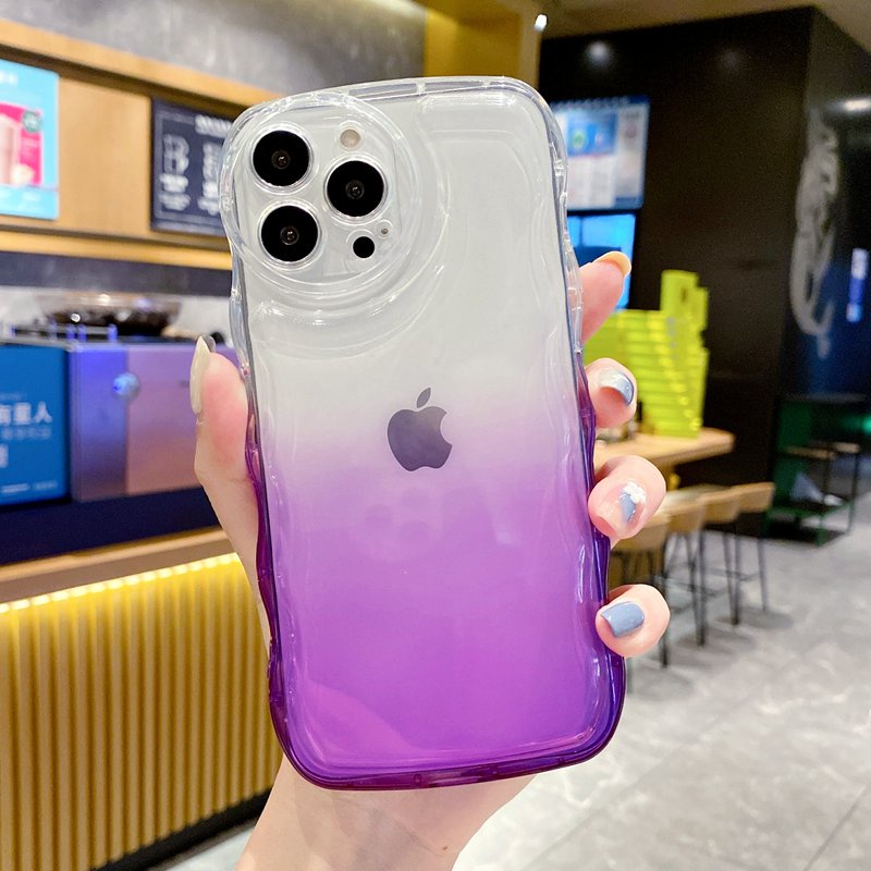 Cassing hp IPhone 7 8 Plus SE 2020 X XR XS Max 11 12 13 14 Pro Max 14 Plus 7 + 8 + Soft Case Desain Gelombang Air Cushion Warna Gradasi Ungu Kuning