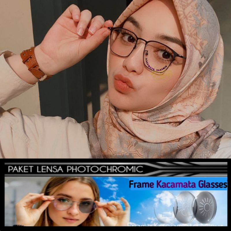 Frame 2047  Paket Lensa Photocromic kacamata minus trendy pria wanita 2047