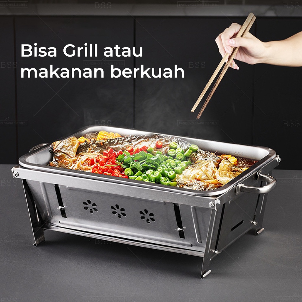 Panggangan Arang Portable Folding Barbecue 38x28 Pemanggang Lipat Grill Daging Sosis Praktis Higienis