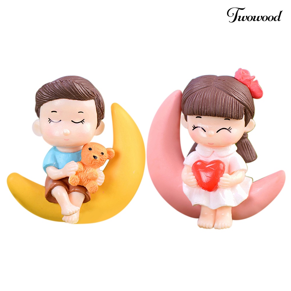 Twowood 2Pcs / Set Mainan Miniatur Boneka Anak Laki-Laki / Perempuan Bahan Resin Untuk Dekorasi Taman Bonsai DIY