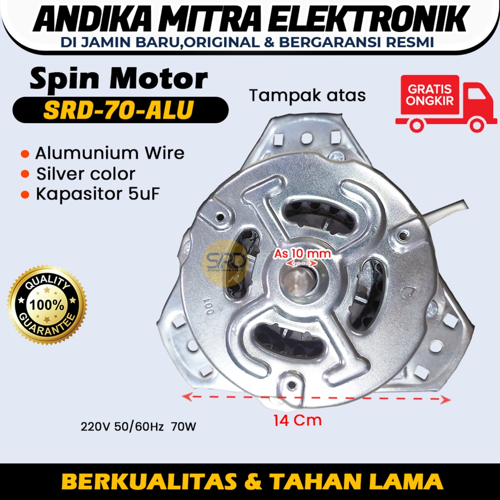 (C) Dinamo Spin/Pengering Mesin Cuci As 10 mm SRD 70 ALU Semua Merek Mesin Awet dan Tahan Lama