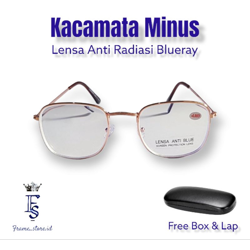 KACAMATA MINUS LENSA ANTI RADIASI BLUERAY FRAME BESI UNTUK PRIA DAN WANITA