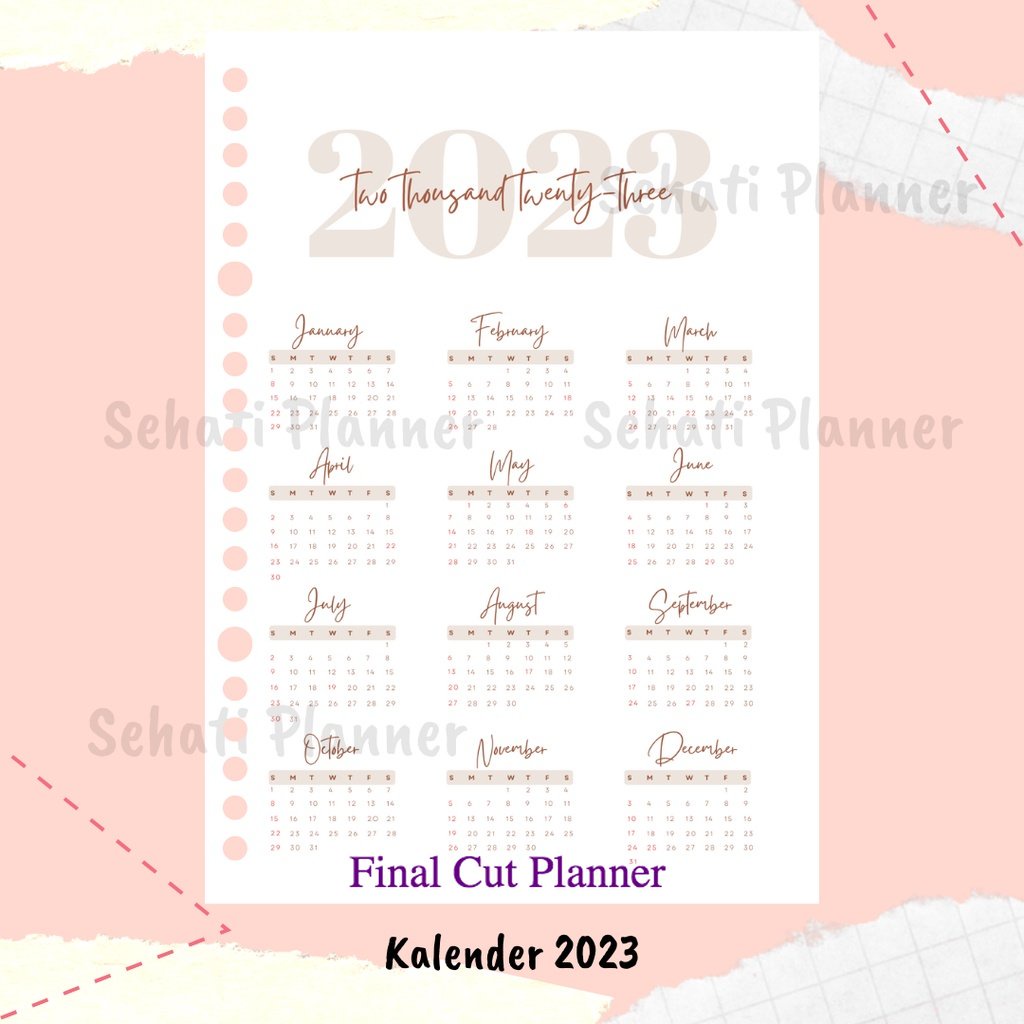 

Kalender 2023 / Calendar 2023 / Bullet Journal / Kertas Binder Loose Leaf A5 & B5 / Sehati Planner .