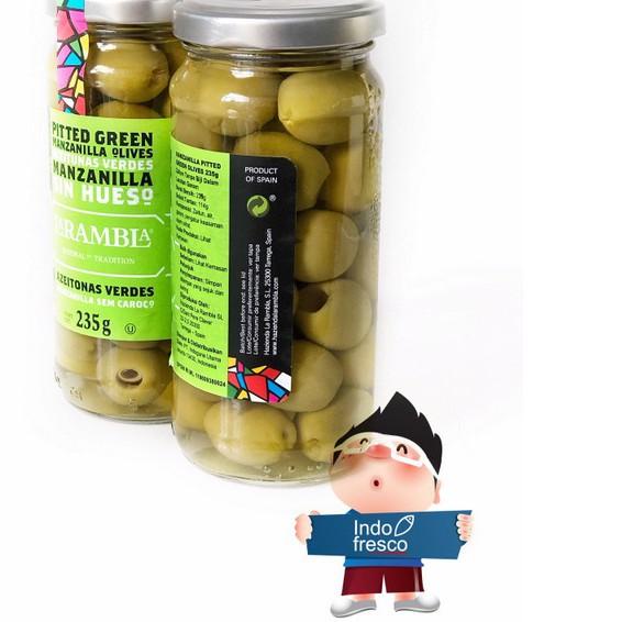

La Rambla Buah Zaitun Olive Hijau- Manzanilla Pitted Green Olives 235g