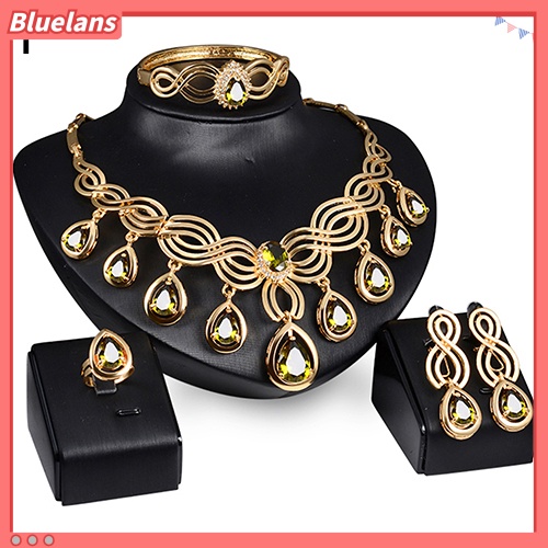 Bluelans Noble Cubic Zirconia Earrings Necklace Bib Statement Ring Bracelet Jewelry Set