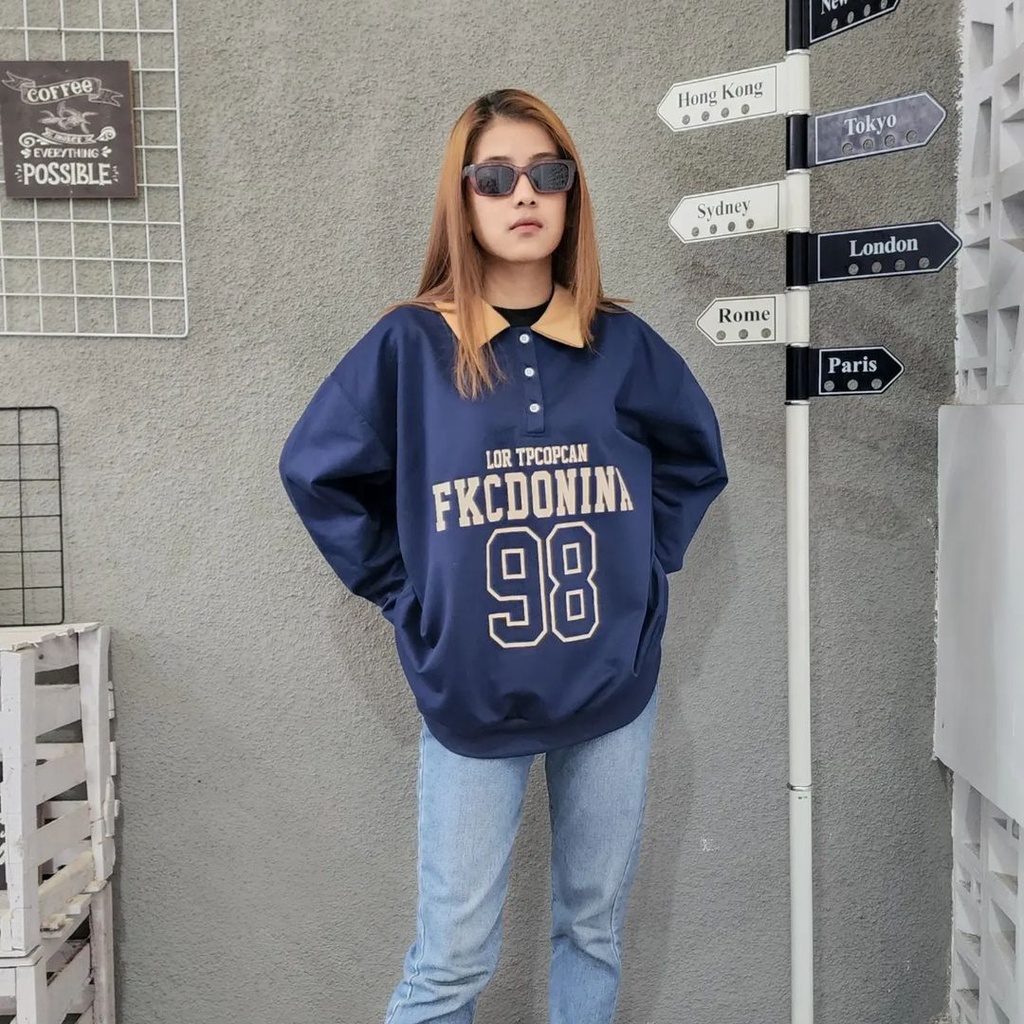 FKCDONNA BUTTON COLAR 2XL Sweater Jacket Berkerah Jumbo Bigsize Pria Wanita Kasual Fashion Terbaru Korean Style