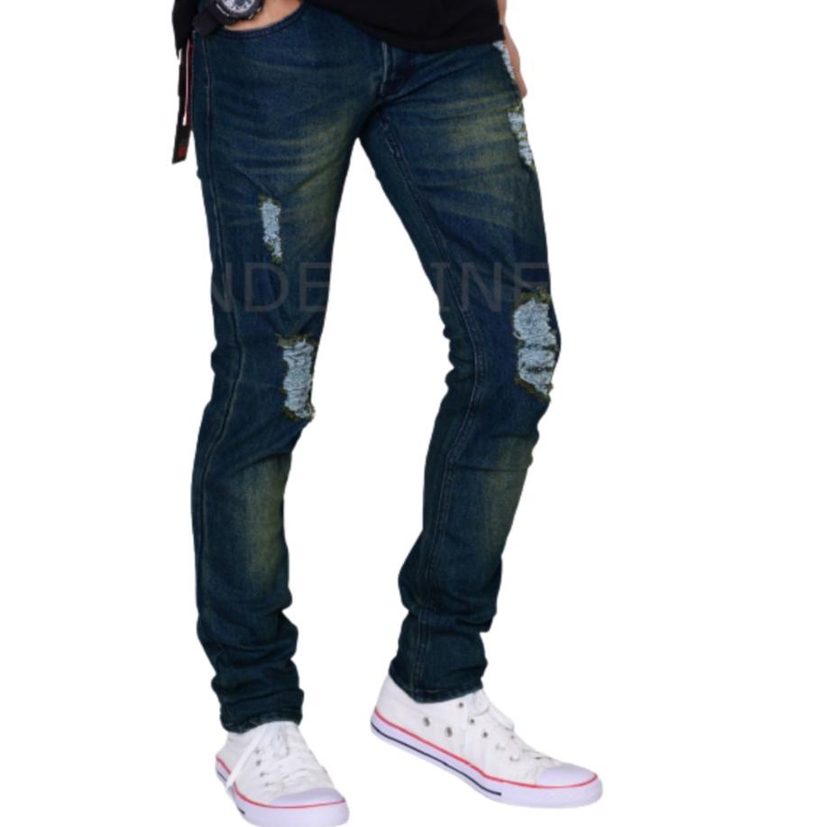 Siap Kirim Celana Jeans sobek Pria Lel Dewasa Pensil  Skinny Stretch Melar/Ripped jeans Jeans Panjan