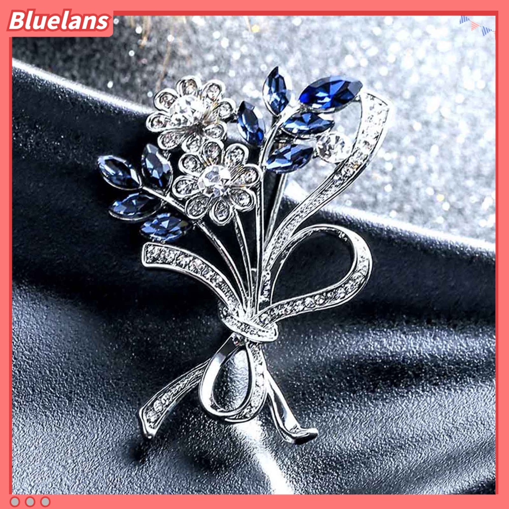 Bluelans Bros Pin Bentuk Bunga Aksen Berlian Imitasi Bahan Alloy Untuk Wanita