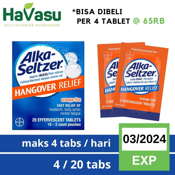 Alka Seltzer Hangover Fast Relief Headaches Body Fatigue Orange Fizz