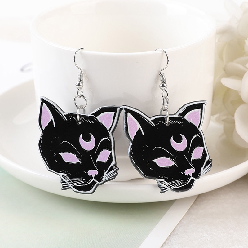 1 Pasang Anting Desain Tangan Tengkorak Kelelawar Aksen Kristal Warna Hitam Gaya Punk Untuk Wanita