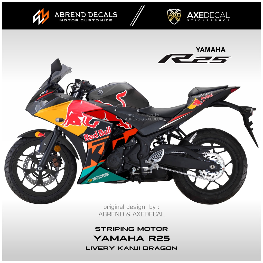 Striping Yamaha R25 Redbull / Stiker Motor R25 Design Custom / Stock Decal Variasi