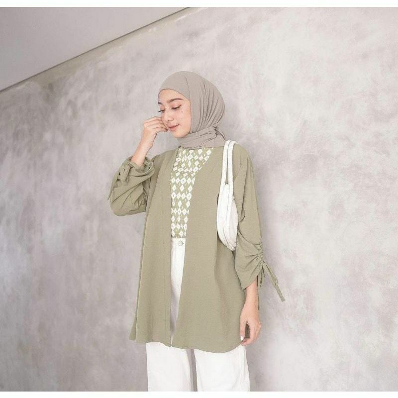 cardigan wanita lengan serut crincle airflow