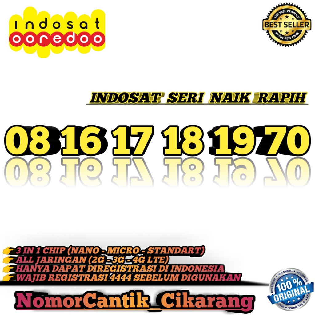 NOMOR CANTIK INDOSAT PROMO SERI URUT 08 16 17 18 19 20 / 16171819  NOMOR CANTIK INDOSAT SERI TAHUN L