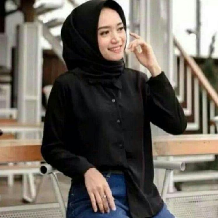 Chekout Baju Kemeja Polos Kerja Kantor Atasan Wanita Lengan PANJANG Karet Cewek Remaja Warna Putih H