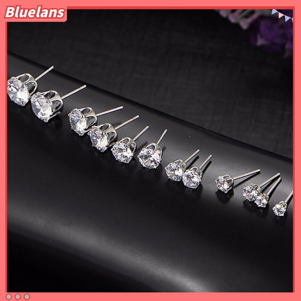 Bluelans 6Pairs Women Jewelry Round Cubic Zirconia CZ Crown Ear Stud Earrings Xmas Gift