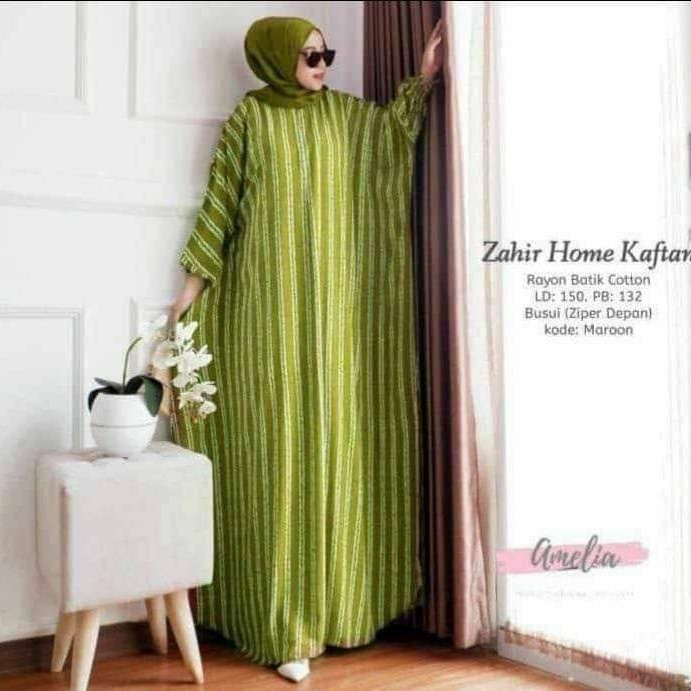 Cod gamis kaftan wanita jumbo motif salur zahir - army