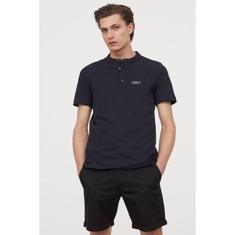 HM Granded collar polo shirt - kemeja polo kerah shanghai pria