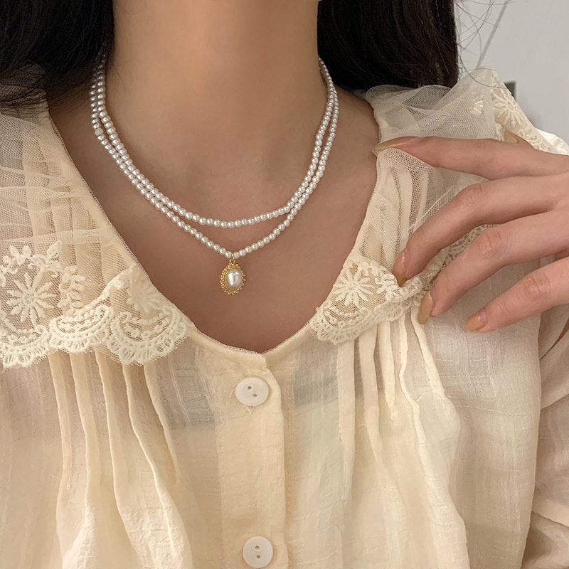 Kalung choker Rantai Klavikula Hias Mutiara Imitasi Ganda Untuk Wanita