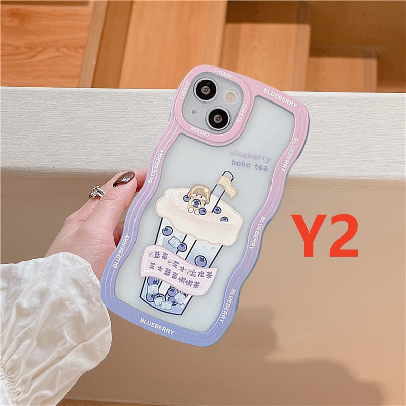 Lovely Sweet Girl Case Untuk Samsung A14 A04 A04s A52 A52s A53 A32 A04E A51 A13 A12 A03 A03s A22 A23 A50 A50s A11 A31 A30 A21s Lucu Teh Susu Sparkling Water Gradient Wavy Edge Cover