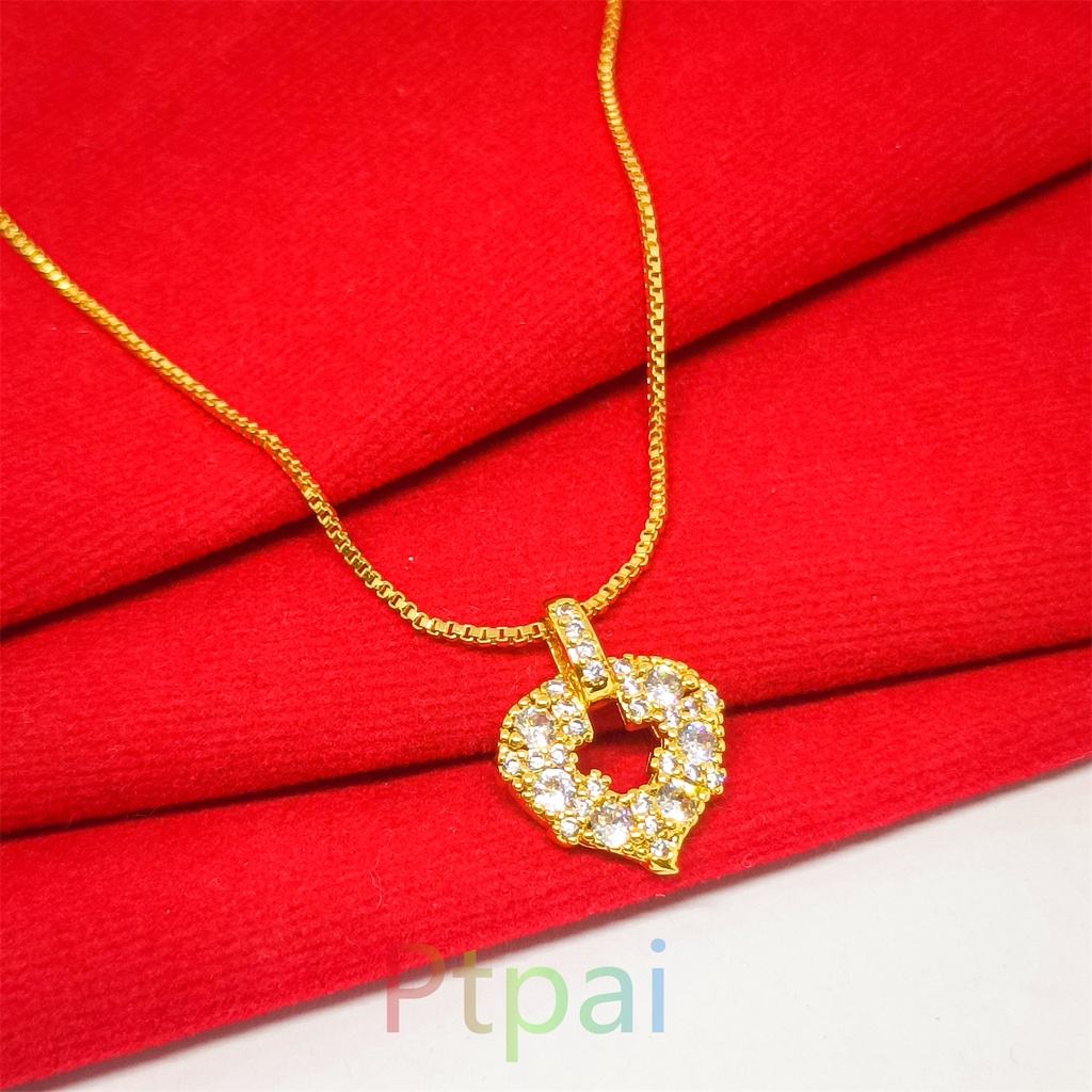 Wanita Kalung＋Liontin Terbaru kalung motif batu kristal fashion Lapis Emas 24k gold Titanium Perhiasan Korea