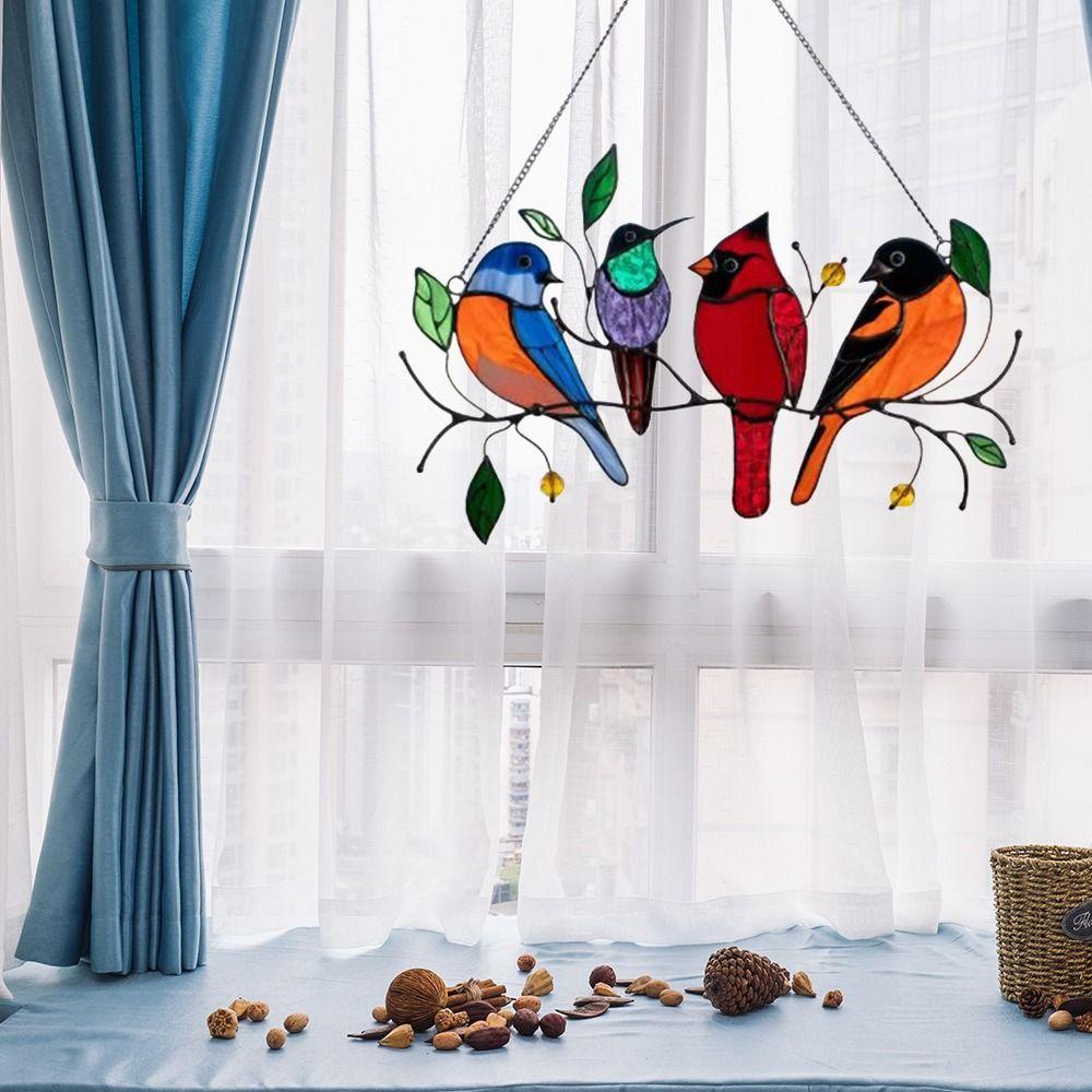 Solighter Liontin Burung Dekorasi Pintu Kamar Kerajinan Mini Stained Bird Hiasan Dinding Burung Berwarna 7cadar