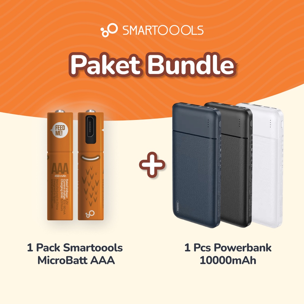 [Bundle] 2pcs Baterai Smartoools MicroBatt AAA 1.2V Micro USB dan Powerbank Remax 10000mAh 2 USB