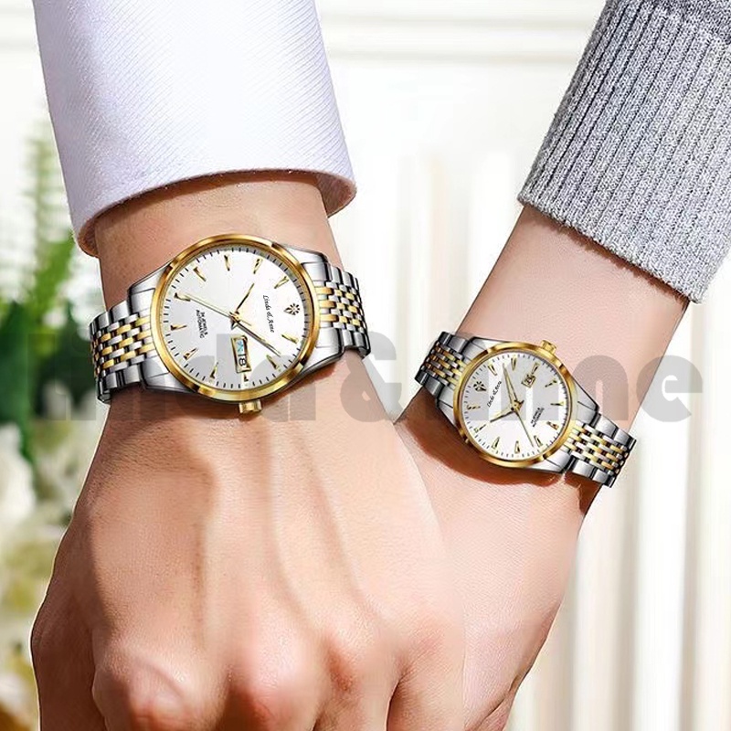 Jam Tangan Wanita Couple Pria Mewah Analog Bisnis Strap Rantai Automatic Anti Air Import Watch