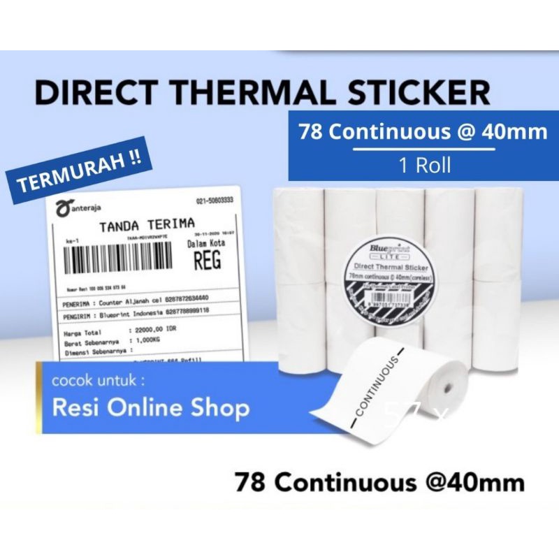 direct thermal 78 continues from / 78 x 100 x 1 line