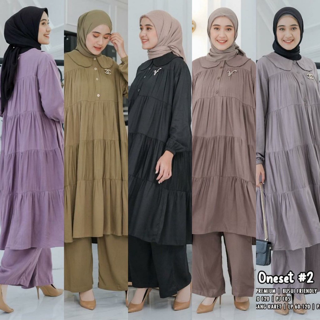 Vente Daily Aurel One Set Wanita Jumbo Rayon Twill Premium Motif Polos / Baju Setelan Celana Panjang