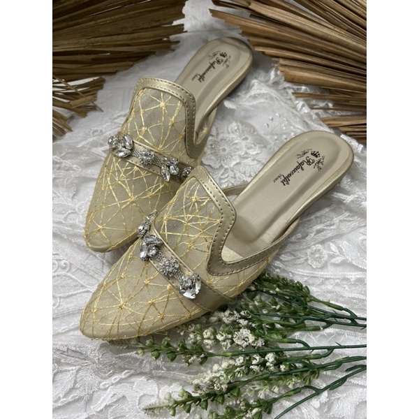 sepatu wanita maura gold 2cm kaca