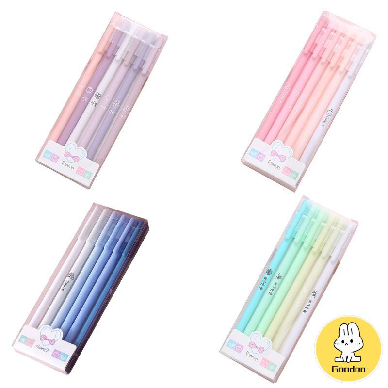 6 Pcs/Set Pen Pulpen Gel Retractable Tinta Hitam 0.5mm Warna Siswa Tanda Tangan Pena Sekolah Kantor Pasokan Alat Tulis -Doo