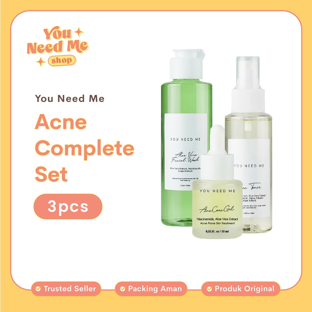 You Need Me Serum Acne Care Gel/Aloevera Facialwash/Toner Exfoliating - BPOM