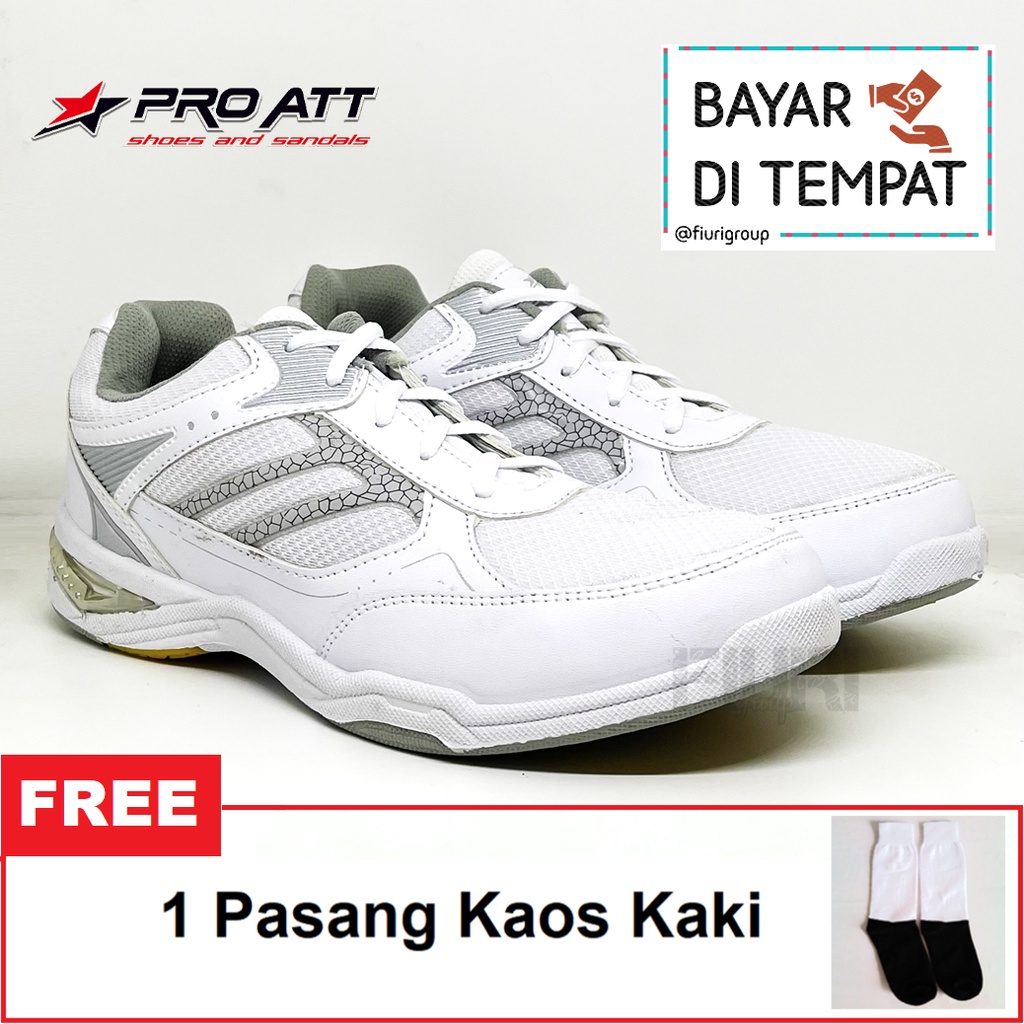 FIURI – Pro ATT Original - WP 5500 PUTIH ABU-ABU 39-43 - Sepatu Kets Pria - Sepatu Sneakers Pria - Sepatu Olahraga Sport  Pria - Sepatu Badminton tekstil - Sepatu Jogging Lari Running Fitness Gym Pria - Sepatu Laki-Laki Cowok - Sepatu Sekolah Bertali