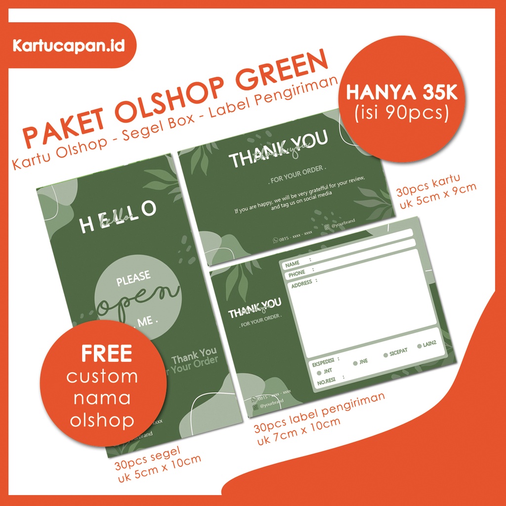 

[90PCS TERMURAH PROMO] PAKET OLSHOP / THANKS CARD / SEGEL BOX