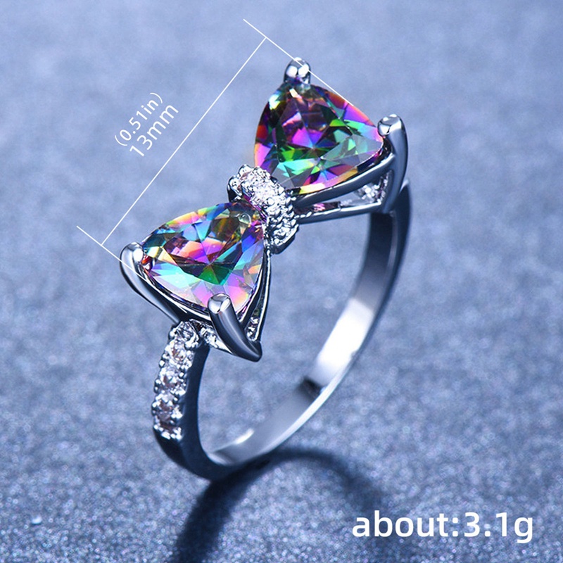 Fancyqube Cincin Cubic Zirconia Bentuk Pita Warna-Warni Untuk Wanita