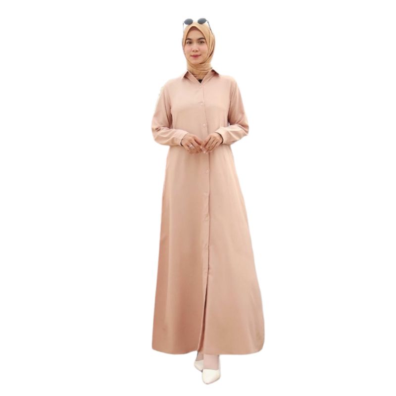 PROMO GAMIS POLOS KANCING DEPAN BUSUI - BAHAN KATUN SHAKILA