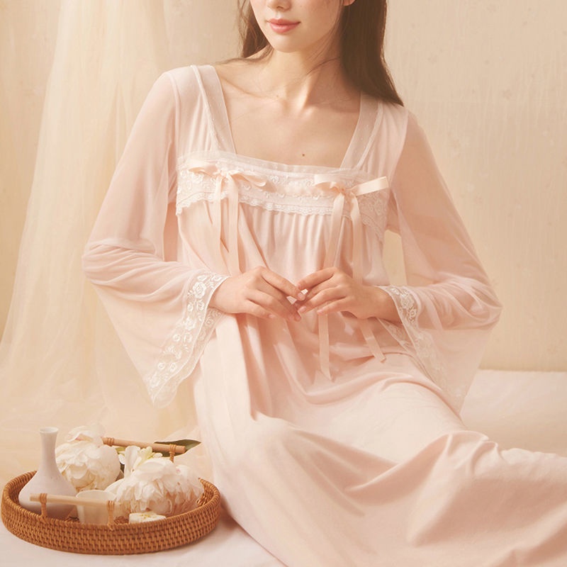 baju korea  Hanfu baju tidur wanita musim semi dan musim gugur bagian tipis sifon lengan panjang sif