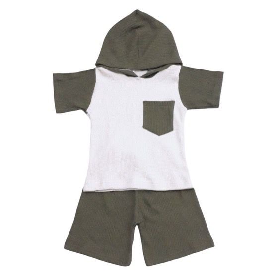 HOODIE WAFFLE SET UNIQLO setelan pendek baju kupluk anak