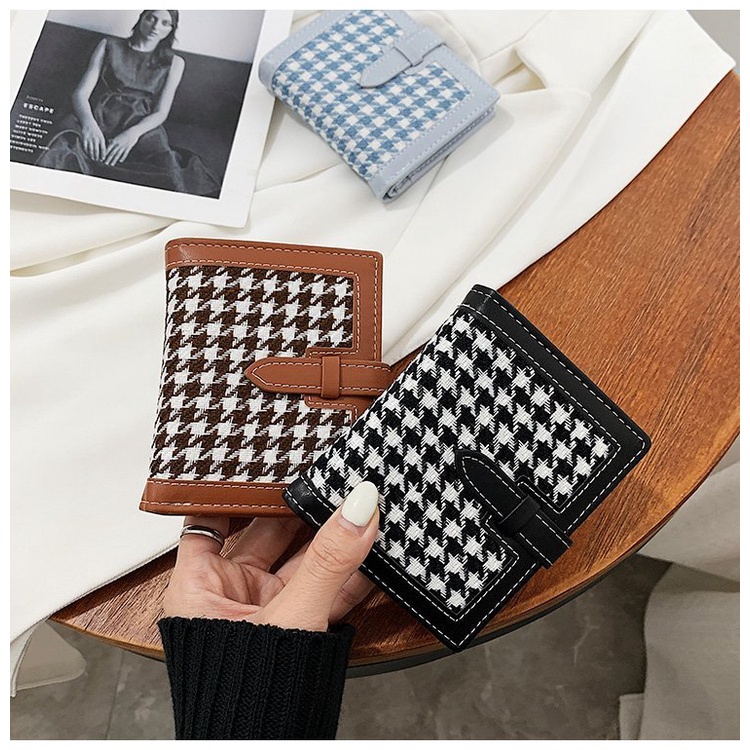 Tasmolly Dompet Pendek Wanita Houndstooth Ritsleting Atau Tutup Mode Retro Fashion Korea Women's Wallet Fenty Wallet - COD