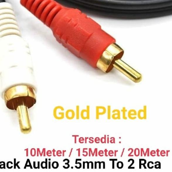 Kabel Jack Audio 3.5mm To 2 Rca 10 Meter 15 Meter 20 Meter / Kabel Aux To 2 Rca 2 in 1 Gold Plated
