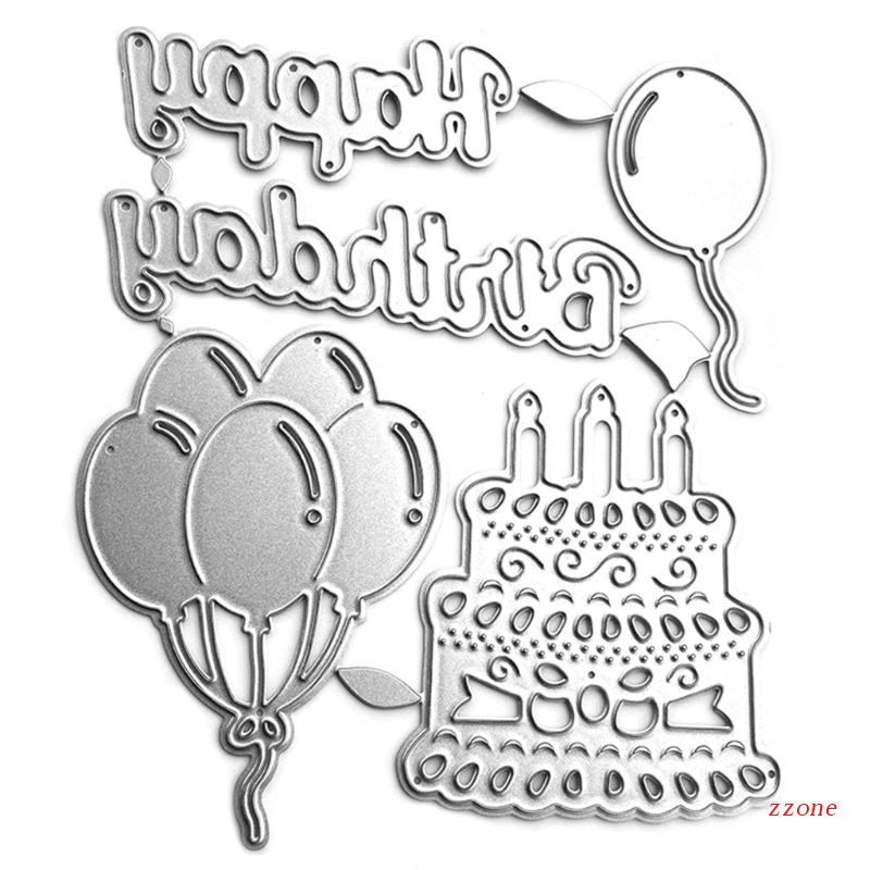 Zzz Cetakan Stensil Cutting Dies Motif Happy Birthday Bahan Metal Untuk Scrapbook / Craft Handmade DIY