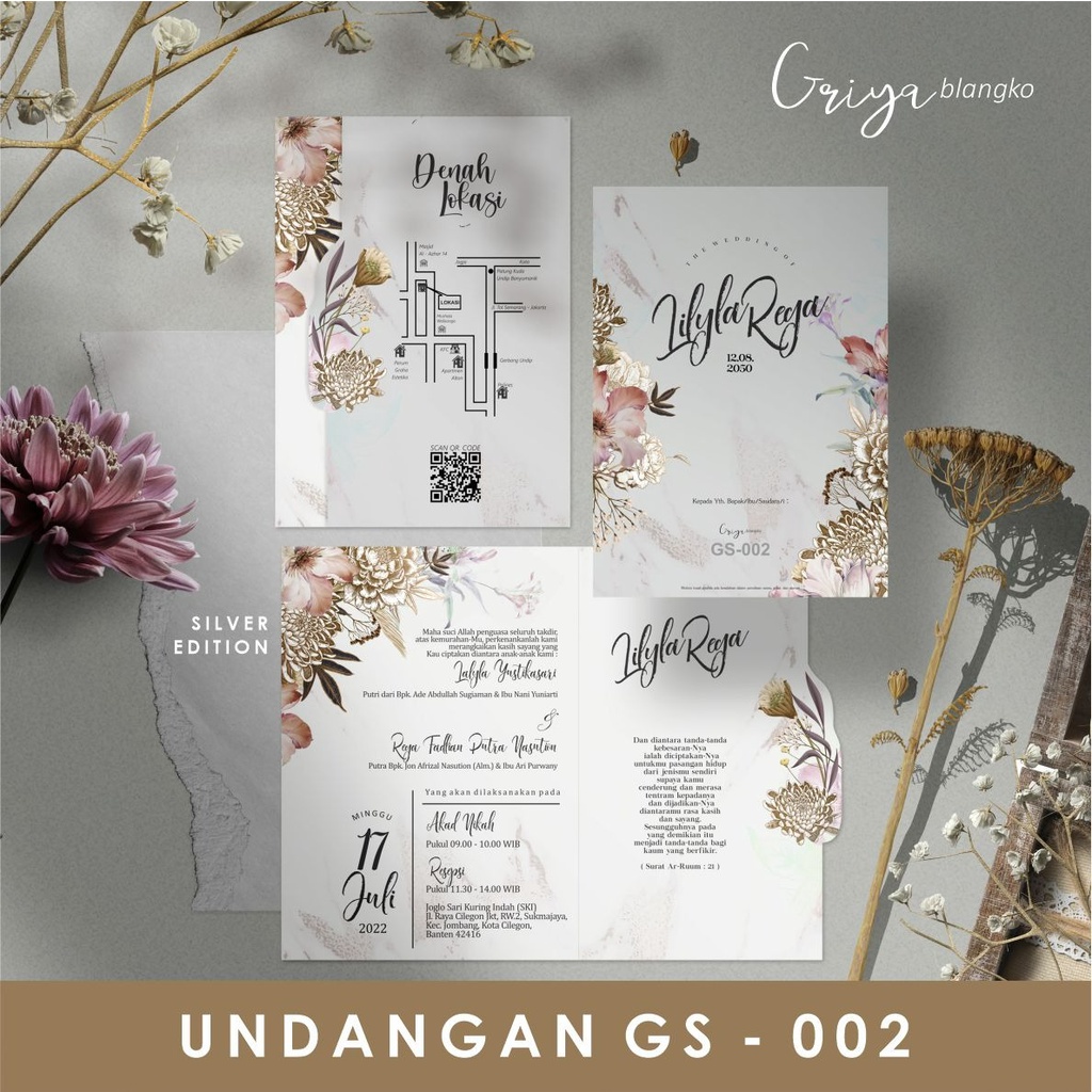 UNDANGAN GS-002 | SILVER EDITION | Undangan Pernikahan Murah | Blangko Undangan | Griya Blangko | Un