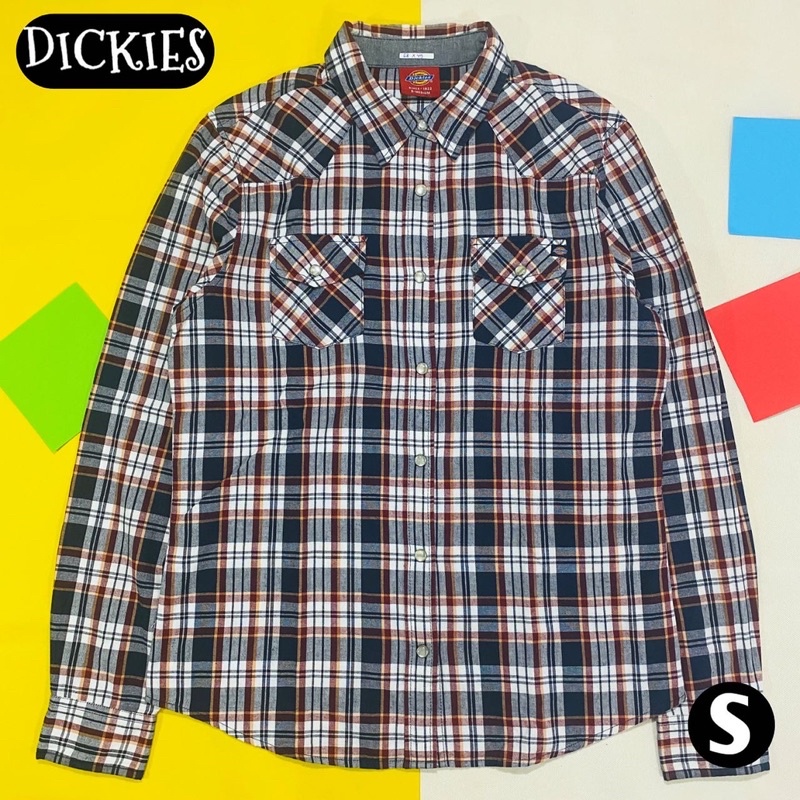 Kemeja Dickies Size S Lengan Panjang Kotak-Kotak Navy Merah Putih Grey