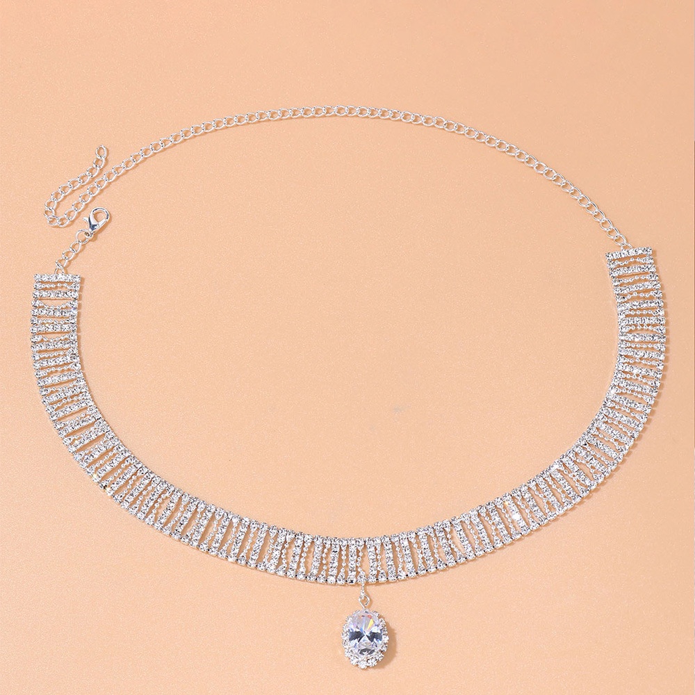 Kalung Desain Water Drop Mesh Aksen Berlian Imitasi Untuk Wanita