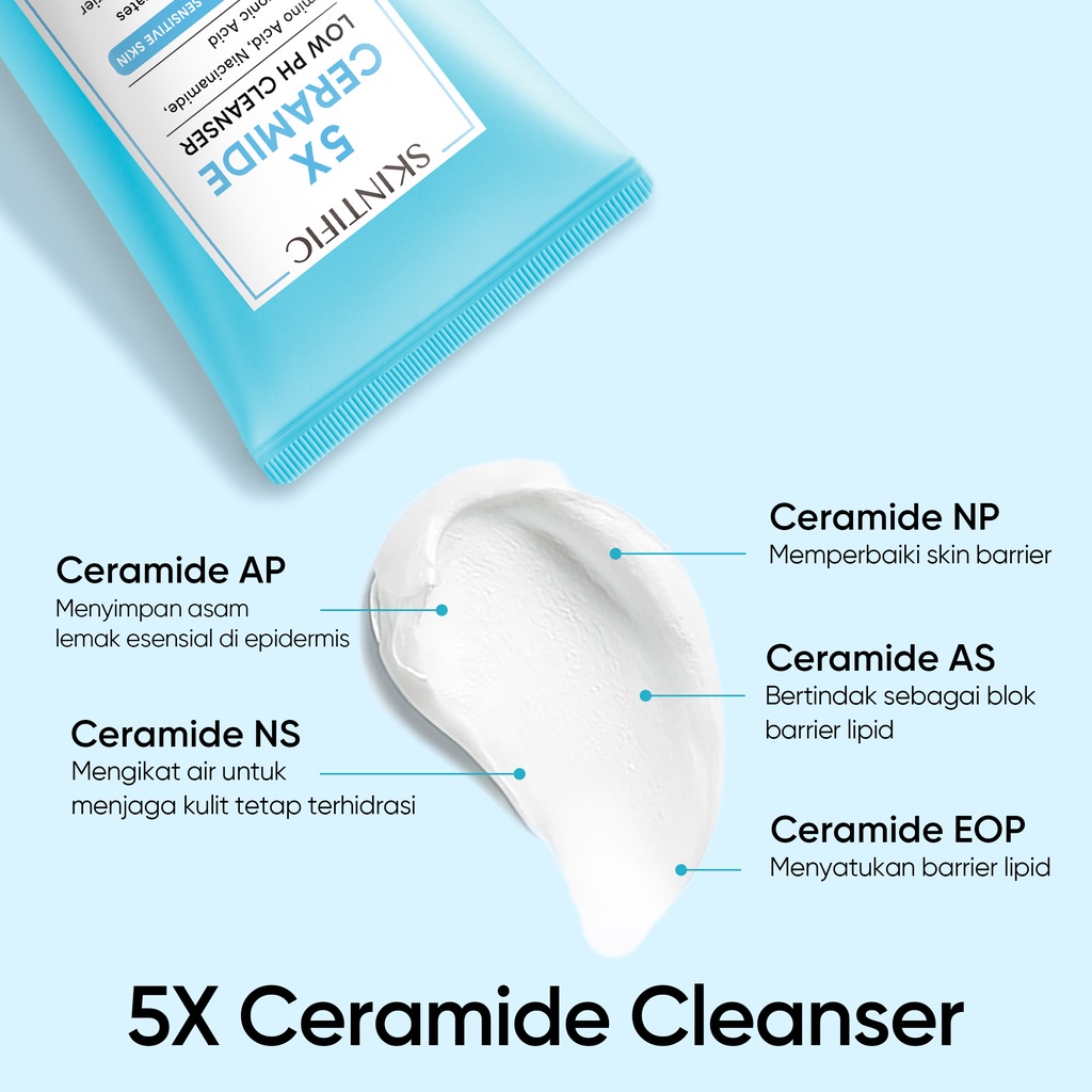 SKINTIFIC-5X ceramide low ph cleanser 80ml Sabun Cuci Muka Pembersih / 4D Hyaluronic Acid Barrier Essence Toner 100ml Toner Pelembab【BPOM】
