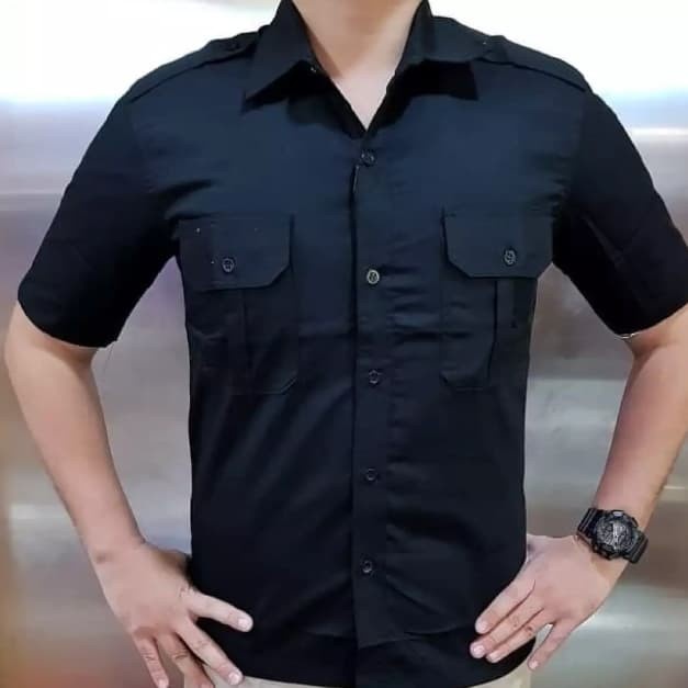 Seragam Kerja Kemeja Seragam Kerja Lengan Pendek / Model Trans 7 - Hitam , S