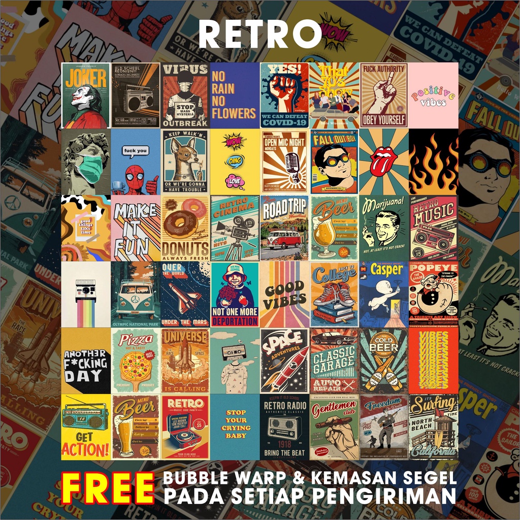 ( 48 PCS ) Poster Dinding Aesthetic Bundle Retro | Hiasan Kamar Aesthetic