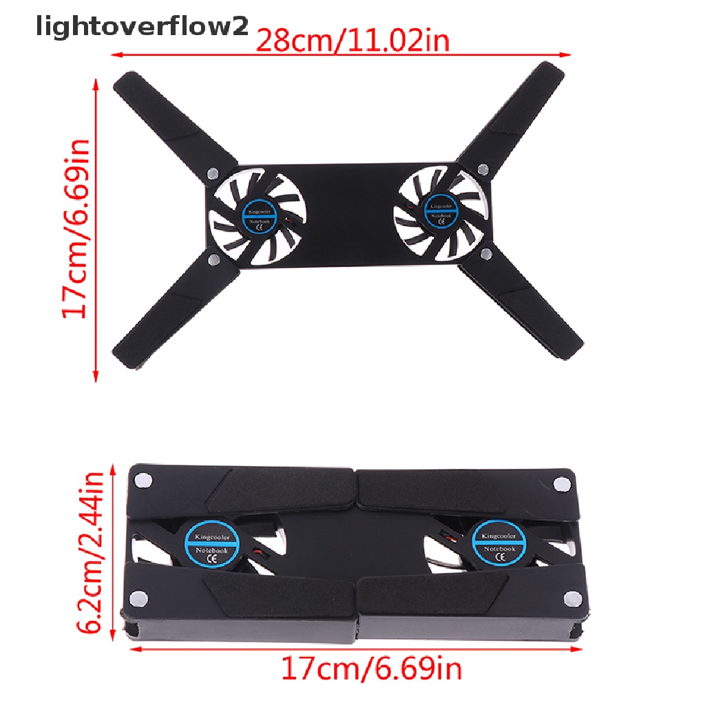 (lightoverflow2) Stand Holder Laptop / Notebook Dengan Kipas Pendingin Ganda + Port USB (ID)