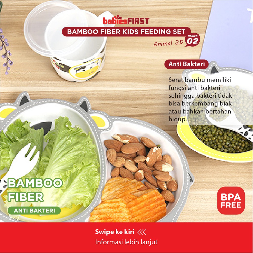 Babiesfirst BF505 Bamboo Fiber Feeding Set - Tempat Makan Anak - Set Piring Makan Anak - Mangkok - Sendok Garpu Gelas Bayi